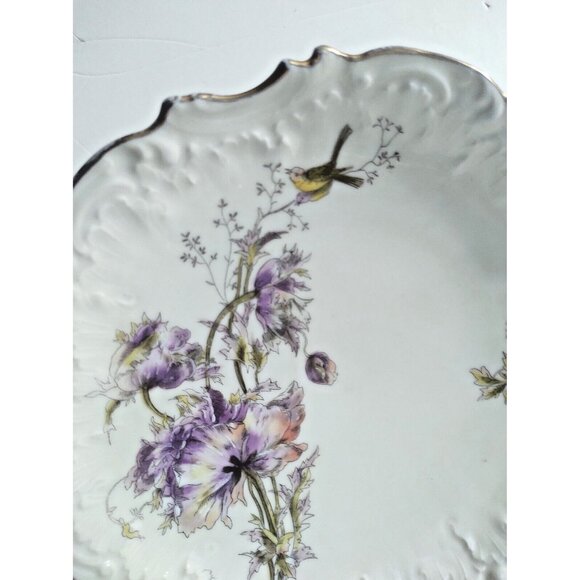Antique Limoges France Hand Painted Cake/Dessert Serving Plate Knurled Edge 9" - Picture 2 of 14